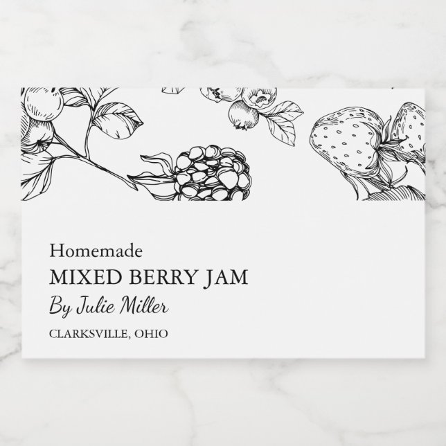 Simple Black & White Mixed Berry Jam Label (Single Label)