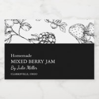 Simple Black & White Mixed Berry Jam Label