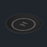Simple Black & White Modern Bride & Groom Wedding Paper Plate<br><div class="desc">Simple, minimalist and chic Wedding party plates feature the names of the bride and groom with the wedding event date in elegant white lettering and script. This modern design includes a double framed border in crisp white on a minimalist black background. Personalise with your wedding details! Perfect for your special...</div>