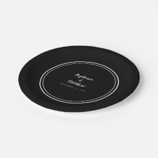 Simple Black & White Modern Bride & Groom Wedding Paper Plate