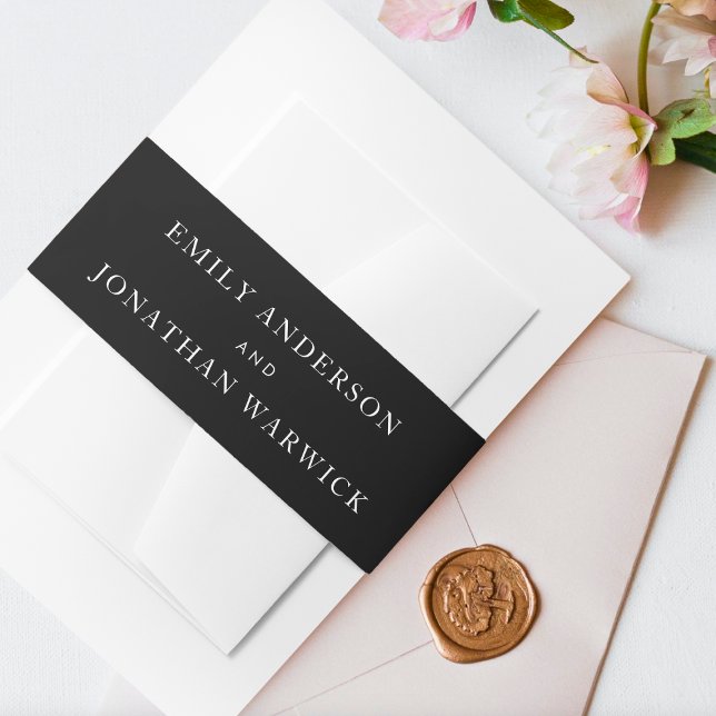 Simple Black White Modern Calligraphy Wedding Invitation Belly Band (Creator Uploaded)