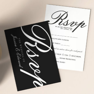 Simple Black White Modern Elegant Minimal Script RSVP Card