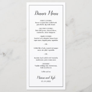 Simple Black White Modern Elegant Wedding Menu