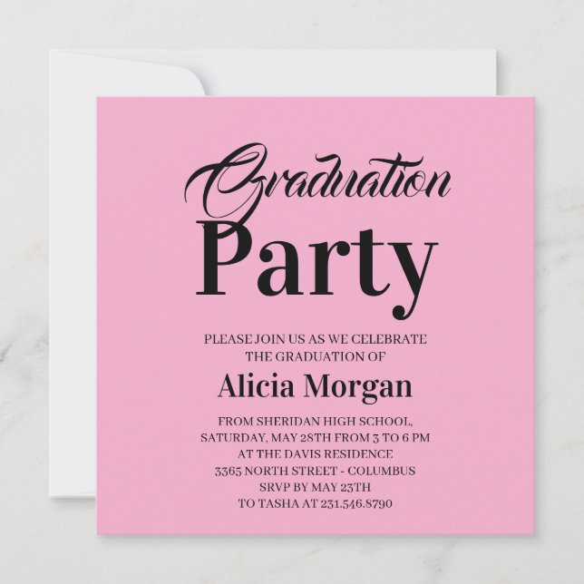 Simple Black White Modern Grad Party Card (Front)