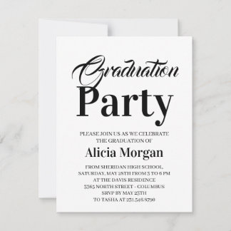 Simple Black White Modern Grad Party Card