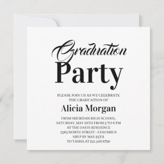 Simple Black White Modern Grad Party Card