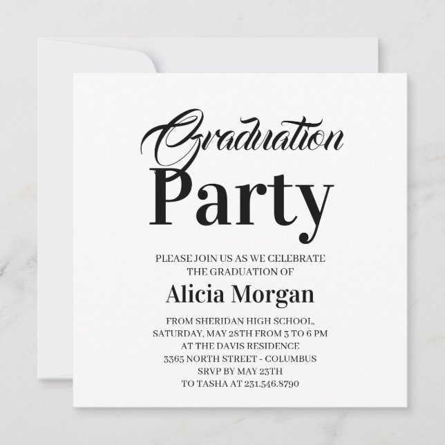 Simple Black White Modern Grad Party Card (Front)