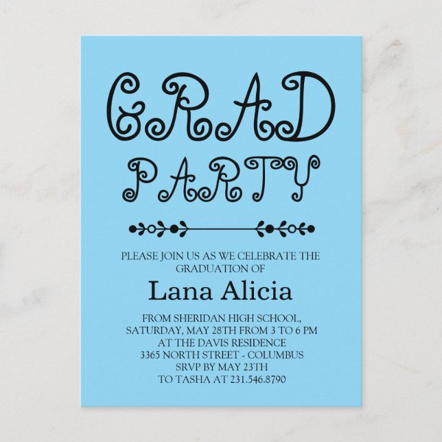 Simple Black White Modern Graduation Party Card (Front)