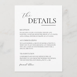 Simple Black & White Modern Minimalist Wedding Enclosure Card