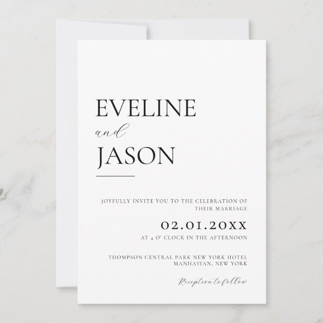 Simple Black & White Modern Minimalist Wedding Invitation (Front)