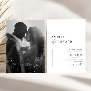 Simple Black White Modern Photo Wedding Invitation