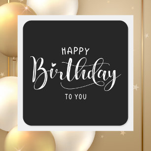 Simple Black & White Modern Script Happy Birthday Square Sticker