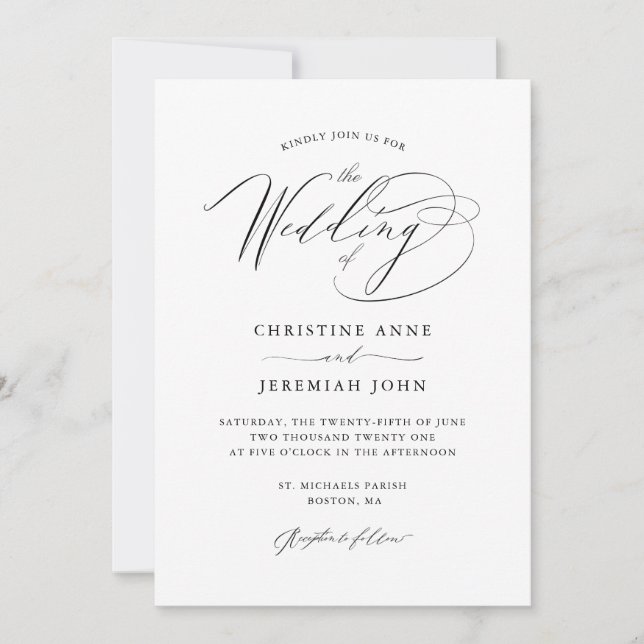 Simple Black White Modern Script Wedding Invitation (Front)