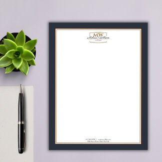 Simple Black White Monogram Business Custom Letterhead