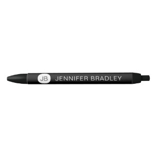 Simple Black White Monogram Custom Name Ink Pen