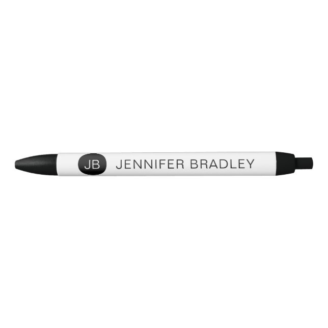 Simple Black White Monogram Custom Name Ink Pen (Front)
