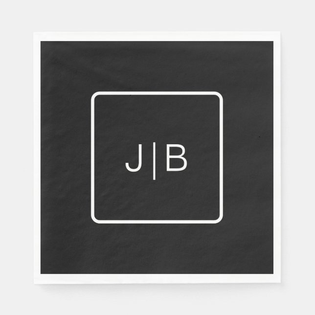 Simple black white monogram customisable  napkin (Front)