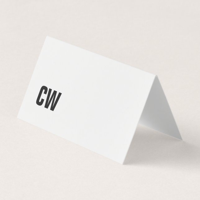 Simple Black White Monogram Folded Business Card (Front)