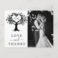 Simple Black & White Monogram Heart Tree Wedding