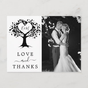 Simple Black & White Monogram Heart Tree Wedding Announcement Postcard