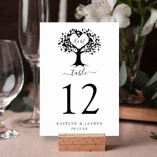 Simple Black & White Monogram Heart Tree Wedding Invitation