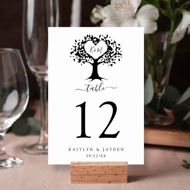 Simple Black & White Monogram Heart Tree Wedding Invitation (Creator Uploaded)