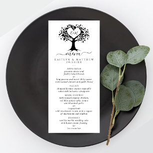 Simple Black & White Monogram Heart Tree Wedding Menu