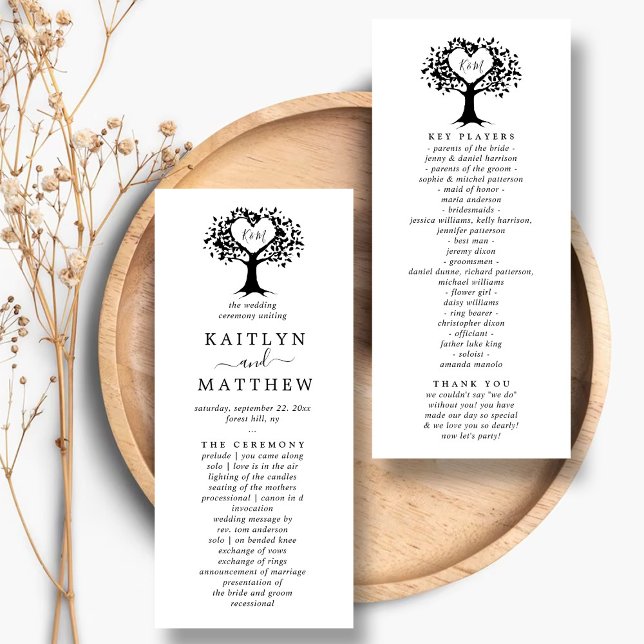 Simple Black & White Monogram Heart Tree Wedding Programme (Creator Uploaded)