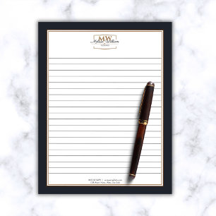 Simple Black White Monogram Lined Business Notepad