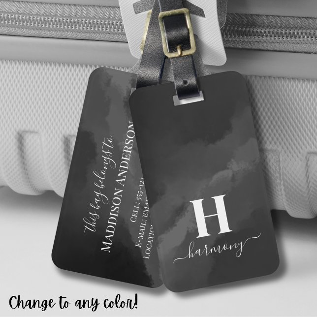 Simple Black White Monogram Luggage Tag (Simple Black White Monogram Luggage Tag)
