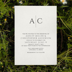 Simple Black & White Monogram Wedding Invitation