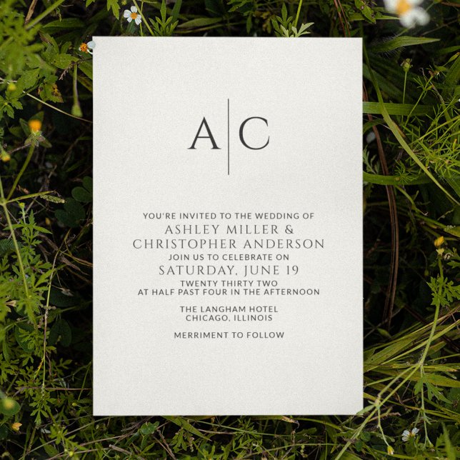 Simple Black & White Monogram Wedding Invitation (Creator Uploaded)