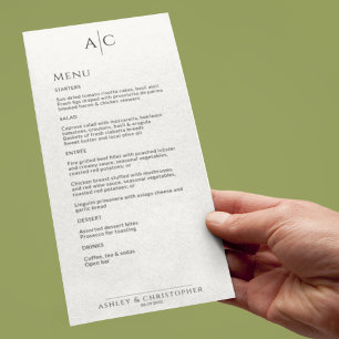 Simple Black & White Monogram Wedding Reception Menu