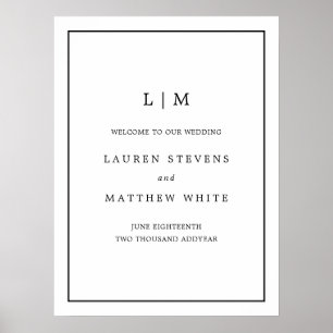 Simple Black White Monogram Welcome Wedding Poster