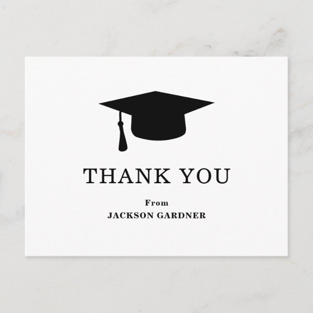 Simple Black White Mortar Board Modern Graduation Postcard (Front)