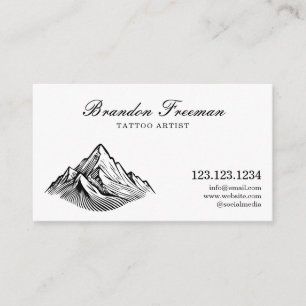 Simple Black & White Mountain Tattoo Artist Business Card