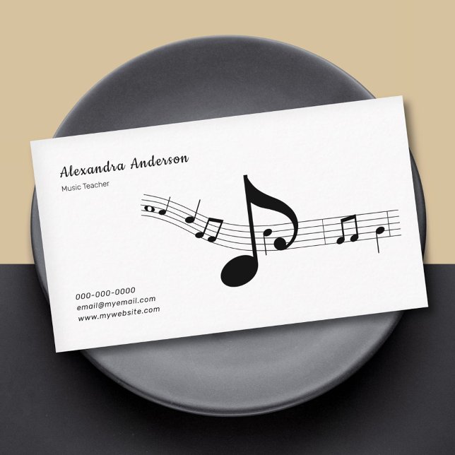 Simple, Black & White Music Teacher Business Card (Simple, Black & White Music Teacher Business Card)