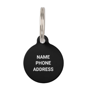 Simple black white Name monogram contact Info dog Pet Tag