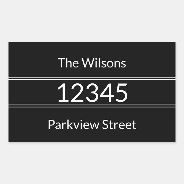 Simple Black & White Name Street Address Mailbox  Rectangular Sticker (Front)