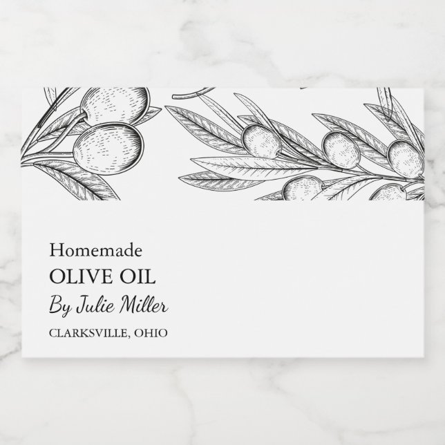 Simple Black & White Olive Oil Label (Single Label)