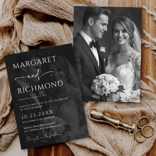 Simple Black & White Overlay Photo Elegant Wedding Invitation