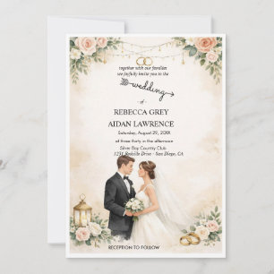 Simple Black & White Overlay Photo Wedding Invitat Invitation