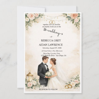 Simple Black & White Overlay Photo Wedding Invitat Invitation