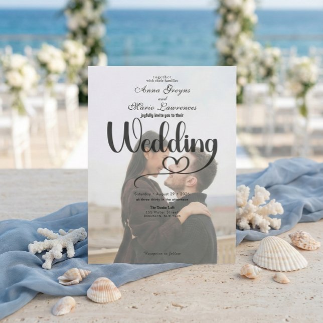 Simple Black White Overlay Photo Wedding  Invitation (Creator Uploaded)