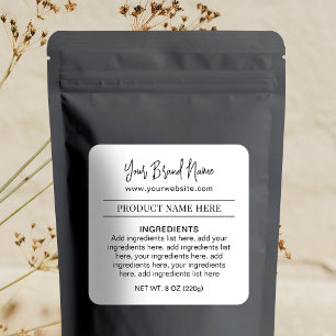 Simple Black & White Packaging Product Ingredients Square Sticker