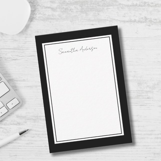 Simple Black White Personalised Flat Note Card (Creator Uploaded)