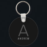 Simple Black White Personalised Monogram Metal Key Ring<br><div class="desc">Simple,  professional,  modern and sleek black and white and grey round metal personalised keychain with one large initial and custom text in a thin,  sans-serif font is perfect for an understated and more subtle way to customise your belongings.</div>