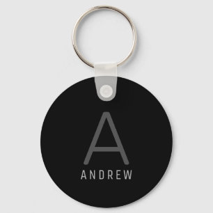 Simple Black White Personalised Monogram Metal Key Ring