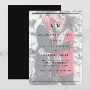 Simple Black White Photo Elegant Engagement Party Invitation