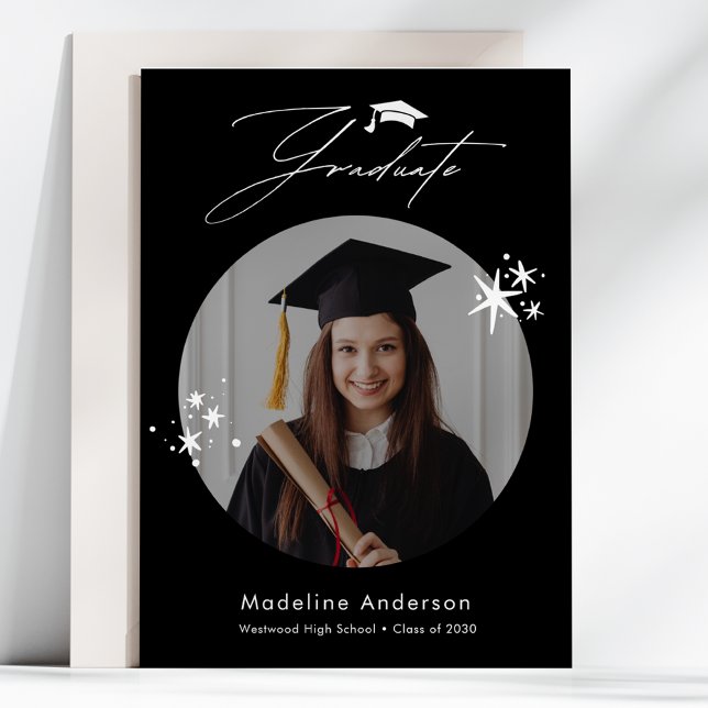 Simple Black White Photo Graduation Announcement (Creator Uploaded)